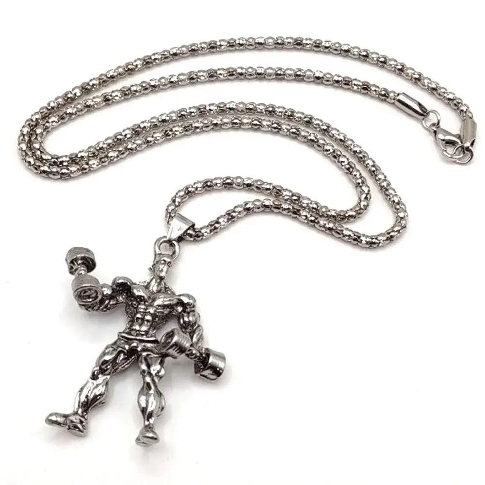 Stainless Bodybuilder Necklace Weightlifting Fitness Gym Bro Birthday Gift - NEW